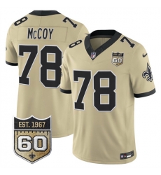 Men New Orleans Saints  78 Erik McCoy Gold 2026 F U S E 60th Anniversary Patch Vapor Limited Football Stitched Jersey