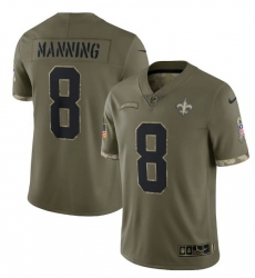 Men New Orleans Saints 8 Archie Manning Olive 2022 Salute To Service Limited Stitched Jersey