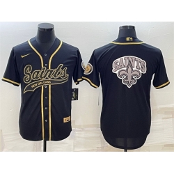 Men New Orleans Saints Black Gold Team Big Logo With Patch Cool Base Stitched Baseball Jersey Men New Orleans Saints Black Gold Team Big Logo With Patch Cool Base Stitched Baseball Jersey