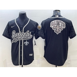 Men New Orleans Saints Black Reflective Team Big Logo With Patch Cool Base Stitched Baseball Jersey Men New Orleans Saints Black Reflective Team Big Logo With Patch Cool Base Stitched Baseball Jersey