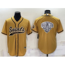 Men New Orleans Saints Gold Team Big Logo With Patch Cool Base Stitched Baseball Jersey Men New Orleans Saints Gold Team Big Logo With Patch Cool Base Stitched Baseball Jersey