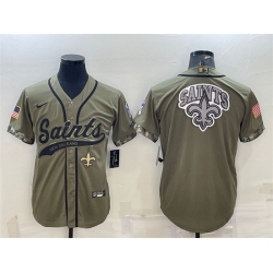 Men New Orleans Saints Olive 2022 Salute To Service Team Big Logo Cool Base Stitched Baseball Jersey Men New Orleans Saints Olive 2022 Salute To Service Team Big Logo Cool Base Stitched Baseball Jersey