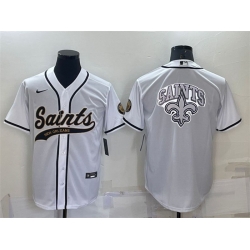 Men New Orleans Saints White Team Big Logo With Patch Cool Base Stitched Baseball Jersey Men New Orleans Saints White Team Big Logo With Patch Cool Base Stitched Baseball Jersey