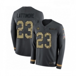 Mens Nike New Orleans Saints 23 Marshon Lattimore Limited Black Salute to Service Therma Long Sleeve NFL Jersey Mens Nike New Orleans Saints 23 Marshon Lattimore Limited Black Salute to Service Therma Long Sleeve NFL Jersey