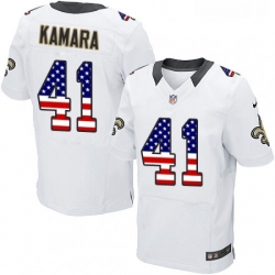 Mens Nike New Orleans Saints 41 Alvin Kamara Elite White Road USA Flag Fashion NFL Jersey Mens Nike New Orleans Saints 41 Alvin Kamara Elite White Road USA Flag Fashion NFL Jersey