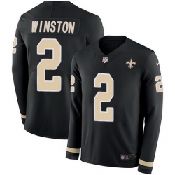 Nike Saints 2 Jameis Winston Black Team Color Men Stitched NFL Limited Therma Long Sleeve Jersey Nike Saints 2 Jameis Winston Black Team Color Men Stitched NFL Limited Therma Long Sleeve Jersey