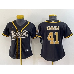 Women New Orleans Saints 41 Alvin Kamara Black With Patch Cool Base Stitched Baseball Jersey