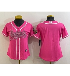 Women New Orleans Saints Blank Pink With Patch Cool Base Stitched Baseball Jersey