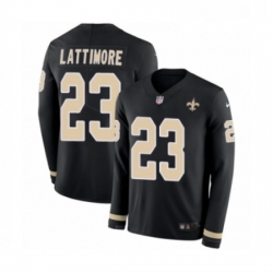 Youth Nike New Orleans Saints 23 Marshon Lattimore Limited Black Therma Long Sleeve NFL Jersey