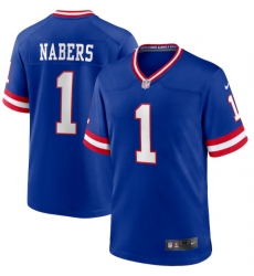 Men New York Giants 1 Malik Nabers Royal 2024 F U S E Throwback Limited Stitched Jersey