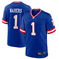 Men New York Giants 1 Malik Nabers Royal 2024 F U S E Throwback Limited Stitched Jersey