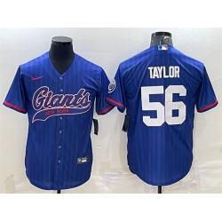 Men New York Giants 56 Lawrence Taylor Blue With Patch Cool Base Stitched Baseball Jersey