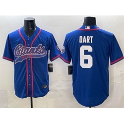 Men New York Giants 6 Jaxson Dart Royal With Patch Cool Base Stitched Baseball Jersey Men New York Giants 6 Jaxson Dart Royal With Patch Cool Base Stitched Baseball Jersey