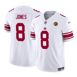 Men New York Giants 8 Daniel Jones White 2023 F U S E  With John Madden Patch Vapor Limited Stitched Football Jersey