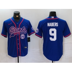 Men New York Giants 9 Malik Nabers Royal With Patch Cool Base Stitched Baseball Jersey 1