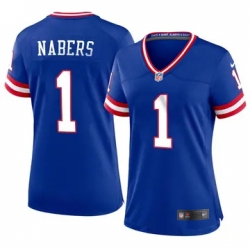 Women New York Giants 1 Malik Nabers Royal 2024 F U S E Throwback Limited Stitched Jersey