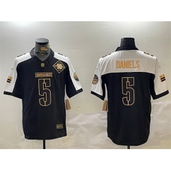 Men Washington Commanders 5 Jayden Daniels Black Gold 2024 F U S E  90th Anniversary Vapor Limited Stitched Football Jersey