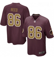 Mens Nike Washington Redskins 86 Jordan Reed Game Burgundy RedGold Number Alternate 80TH Anniversary NFL Jersey