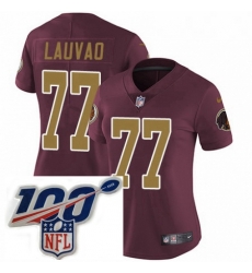 Womens Nike Washington Redskins 77 Shawn Lauvao Burgundy RedGold Number Alternate 80TH Anniversary Vapor Untouchable Limited Stitched 100th anniversary Nec