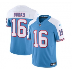 Men Tennessee Titans 16 Treylon Burks Blue White 2023 F U S E  Vapor Limited Throwback Stitched Football Jersey