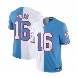 Men Tennessee Titans 16 Treylon Burks White Blue 2023 F U S E  Split Vapor Limited Throwback Stitched Football Jersey