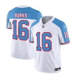 Men Tennessee Titans 16 Treylon Burks White Blue 2023 F U S E  Vapor Limited Throwback Stitched Football Jersey