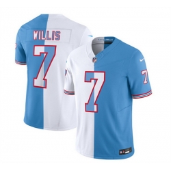 Men Tennessee Titans 7 Malik Willis White Blue 2023 F U S E  Split Vapor Limited Throwback Stitched Football Jersey