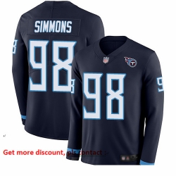 Titans 98 Jeffery Simmons Navy Blue Team Color Men Stitched Football Limited Therma Long Sleeve Jersey