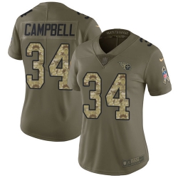 Nike Titans #34 Earl Campbell Olive Camo Womens Stitched NFL Limited 2017 Salute to Service Jersey