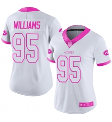 Jets 95 Quinnen Williams White Pink Women Stitched Football Limited Rush Fashion Jersey