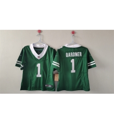 Women New York Jets 1 Sauce Gardner Green 2024 FU S E Vapor Stitched Football Jersey