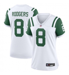 Women New York Jets 8 Aaron Rodgers White Classic Alternate Stitched Jersey