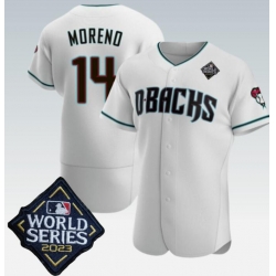 Men's Arizona Diamondbacks #14 Gabriel Moreno Jersey White 2023 World Series Flex Base Jersey