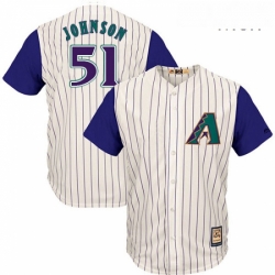 Mens Majestic Arizona Diamondbacks 51 Randy Johnson Replica Cream Cooperstown Throwback MLB Jersey