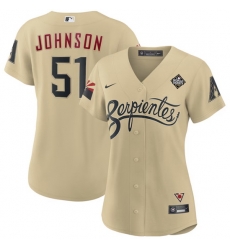 Women Arizona Diamondbacks 51 Randy Johnson Gold 2023 World Series City Connect Stitched Baseball Jersey 28Run Small 29