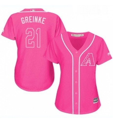 Womens Majestic Arizona Diamondbacks 21 Zack Greinke Replica Pink Fashion MLB Jersey