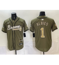 Men Atlanta Braves  1 Ozzie Albies Olive 2026 Armed Forces Day Stitched Baseball Jersey