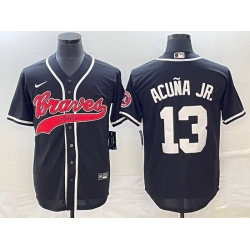 Men Atlanta Braves 13 Ronald Acuna Jr  Black Cool Base Stitched Baseball Jersey