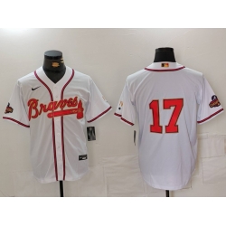 Men Atlanta Braves 17 Andy Messersmith White Gold World Series Champions Cool Base Stitched Baseball Jersey