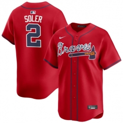 Men Atlanta Braves 2 Jorge Soler Red 2024 Alternate Limited Stitched Baseball Jersey