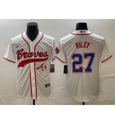 Men Atlanta Braves 27 Austin Riley White Cool Base With Patch Stitched Baseball Jersey