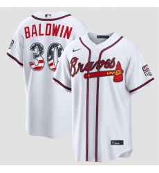 Men Atlanta Braves  30 Drake Baldwin White USA 250 Fourth of July Home Stadium Stitched Baseball Jersey