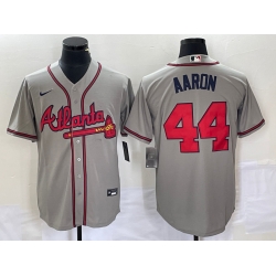 Men Atlanta Braves 44 Hank Aaron Grey Cool Base Stitched Jersey