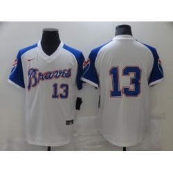 Men Nike Atlanta Braves Acuna Jr. 13 White Blue Pullover Jersey