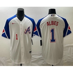 Men's Atlanta Braves #1 Ozzie Albies Number White 2023 City Connect Cool Base Stitched Jersey