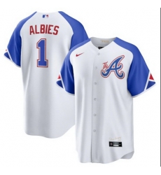 Men's Atlanta Braves #1 Ozzie Albies White 2023 City Connect Cool Base Stitched Baseball Jersey