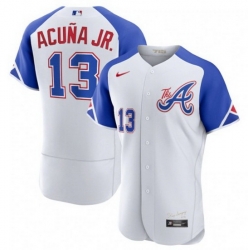 Men's Atlanta Braves #13 Ronald Acuña Jr. White 2023 City Connect Flex Base Stitched Jersey