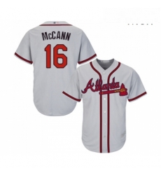 Mens Atlanta Braves 16 Brian McCann Replica Grey Road Cool Base Baseball Jersey 