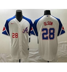 Men's Atlanta Braves #28 Matt Olson Number White 2023 City Connect Cool Base Stitched Jersey