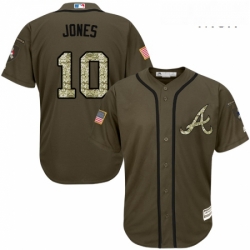 Mens Majestic Atlanta Braves 10 Chipper Jones Replica Green Salute to Service MLB Jersey